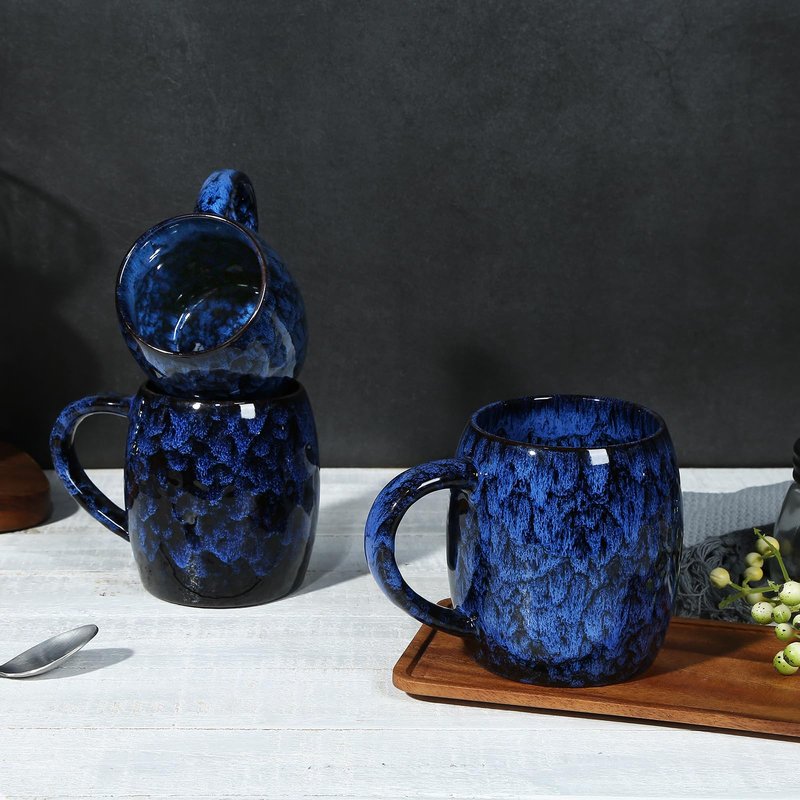 26 Oz Extra Large Ceramic Coffee Mug with Big Handle, 720ml Oversized Tea Cup for Office and Home Milk Cocoa, Microwave and Dishwasher Safe, Unique Handmade Texture Glaze Jumbo Coffee Cup (Deep Blue)