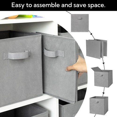 Cupic Cupid Storage Cubes - 11x11 Collapsible Bins with Handles | 6 Pack Organizer for Clothes & Toys - Gray
