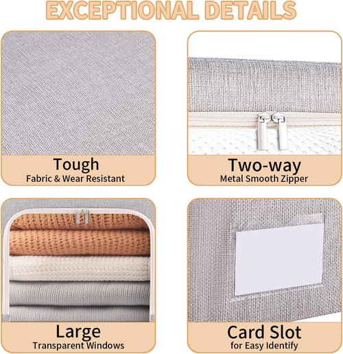 Combocube Clothes Storage Bins - Stackable & Foldable with Zippered Openings | Linen Fabric, 3 Pack