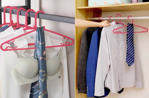 Byomostor Plastic Hangers - Durable Non-Slip G-Shape Clothes Hangers | 50 Pack, Standard Size (Pink)