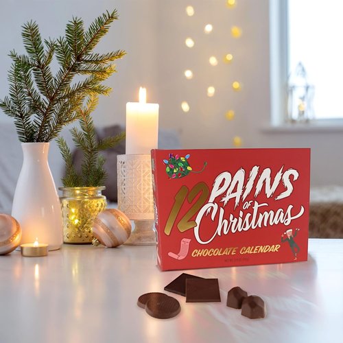Astor Chocolate 12 Pains of Christmas Advent Calendar - Funny Holiday Countdown with Milk Truffles & Dark Mint Chocolate Gifts