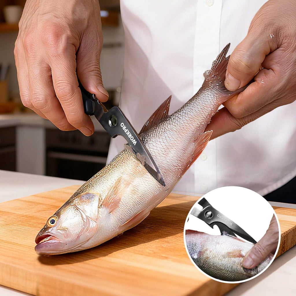 WORKPRO Kitchen Scissors - Heavy Duty Shears with Detachable Titanium Blades | Easy Clean, Versatile for Meat, Fish, Nuts, Vegetables