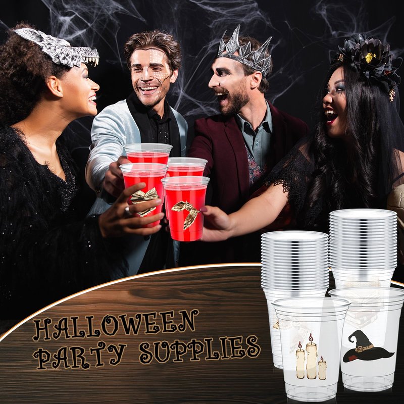 Teenyyou 48 Pcs 12 oz Magical Wizard Plastic Cups Bulk Clear Disposable Plastic Cups for Halloween Birthday Party Supplies