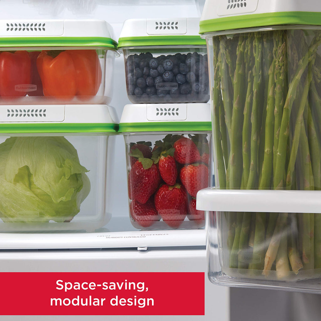 Rubbermaid 2114738 FreshWorks Saver, Medium Short Produce Storage Containers, 2-Pack, 4.6 Cup, Clear