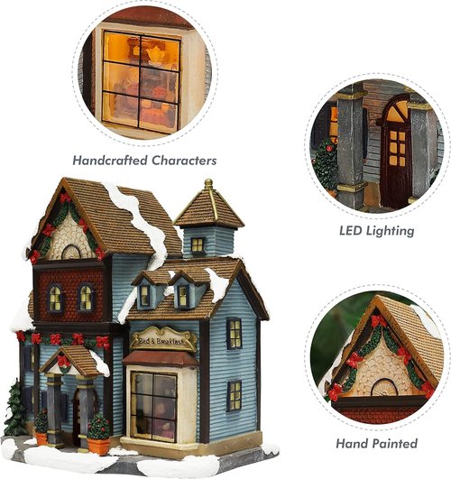 Moments In Time Christmas Village Building - LED Bed and Breakfast Decor | 8.5" H x 8.3" W x 5.5" D