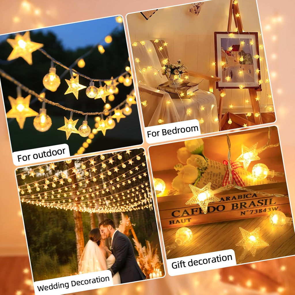 Skiennix Crystal Globe & Star String Lights - 72 FT 160 LED Fairy Lights with Remote & Timer | Waterproof for Indoor/Outdoor Use