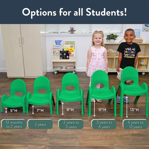 Children's Factory Value Stack Kids Chair, Preschool/Playroom/Daycare Furniture, Flexible Seating Classroom Furniture for Toddlers, Green, 11"