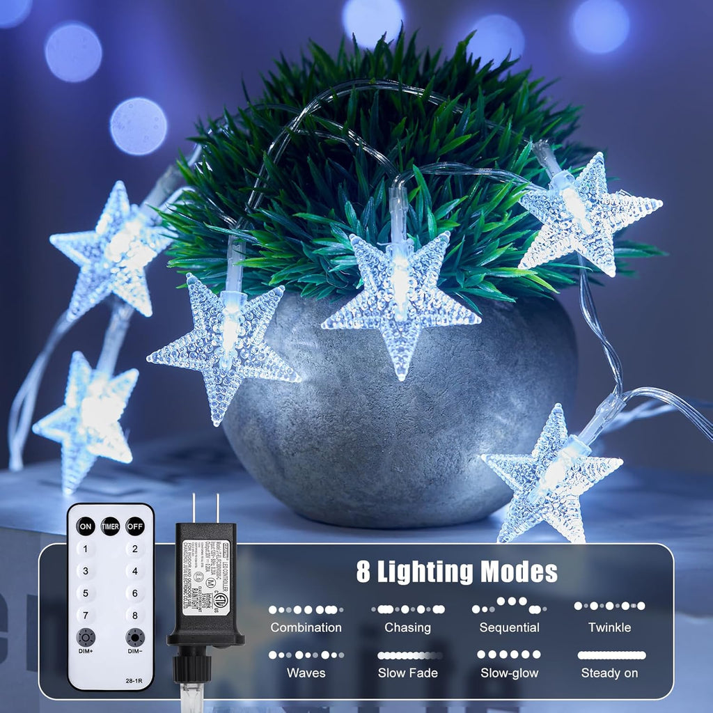 Star String Lights - 33 ft 100 LED Waterproof Fairy Lights with Remote & Timer | Perfect for Bedroom, Patio, and Parties