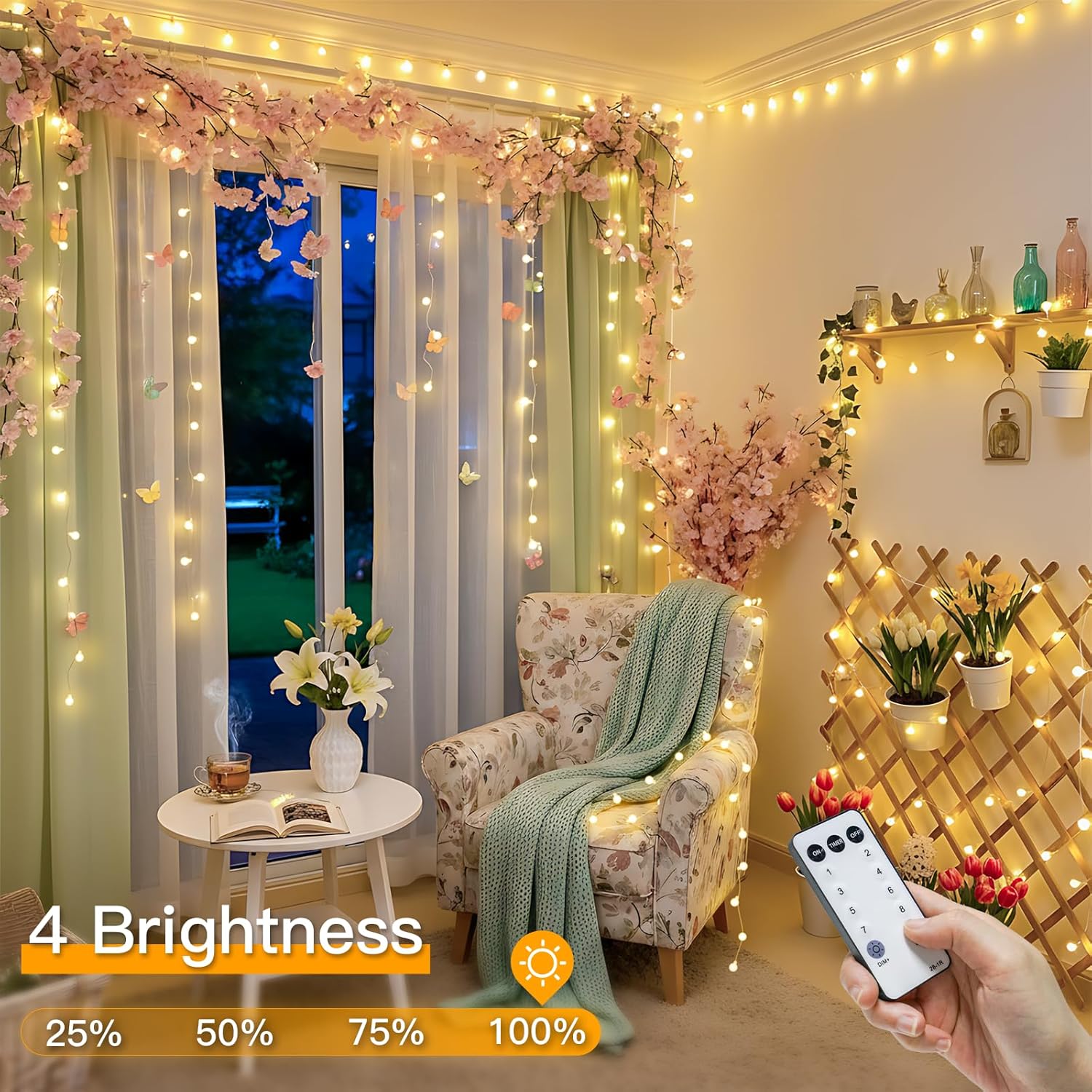 Suddus 33ft Connectable Globe String Lights - 100 LED Indoor Fairy Lights with Remote | Warm White Decor