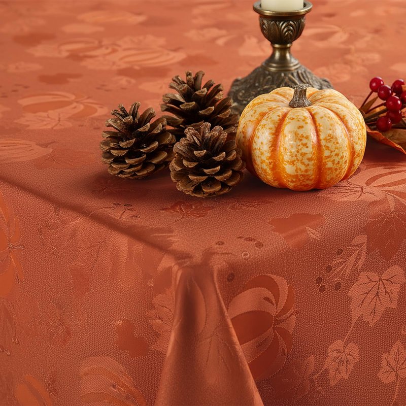 Smiry Rectangle Jacquard Tablecloth, Fabric Table Cover, 60x102 Inch, Rust