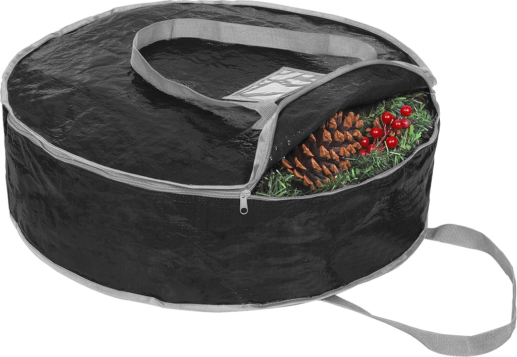 Propik Wreath Storage Bag - Tear Resistant Holiday Garland Container with Heavy Duty Handles | 30” x 30” x 8” (Black)