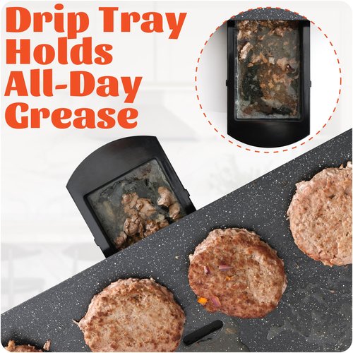 12x20inch Electric Griddle by BBQ Masters, 1700W Fast Even Heating, ILAG Granite Nonstick, Sloped Cooking Surface, Frameless Design for Easy Cleaning, Great for Family Gatherings, Black