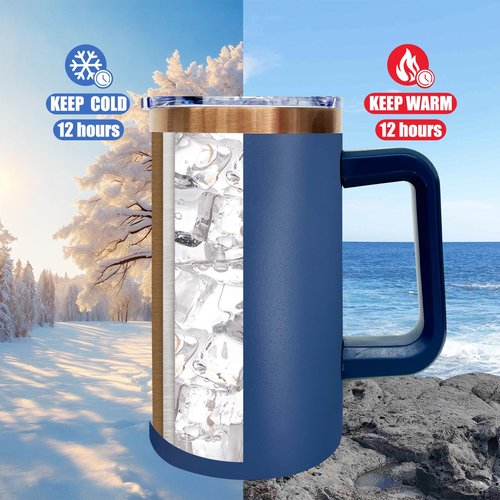 Metalya 20 oz Insulated Coffee Mug with Lid, Stainless Steel Coffee Tumbler Bulk, Double Wall Vacuum Travel Mug with Handle, Leakproof Powder Coated Coffee Cups for Hot and Cold Drinks (Navy,1 pack)