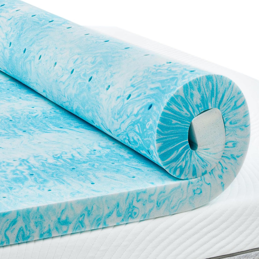 Perlecare 3 Inch Queen Memory Foam Mattress Topper - Cooling Gel Infused for Pressure Relief | CertiPUR-US® Certified, Blue