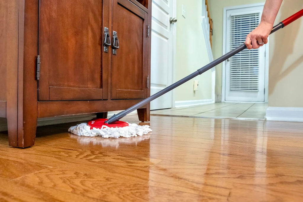 O-Cedar EasyWring Microfiber Spin Mop & Bucket System - Includes 1 Extra Refill, Red/Gray