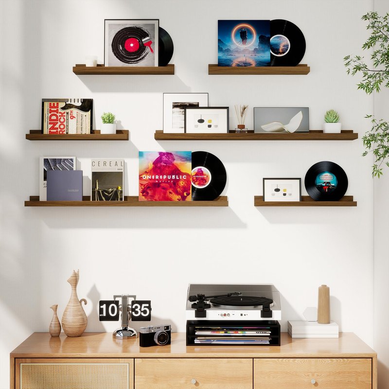 Axeman Picture Ledge Shelf, Floating Shelves for Wall Decor Storage Set of 6, 48 inch Floating Wall Mounted Shelves, Shelves with Lip for Living Room, Bedroom, Nursery, Bathroom, Kitchen, Walnut