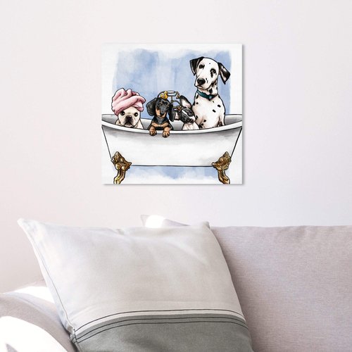 Oliver Gal 'Pets In The Tub' The Dogs and Puppies Wall Art Decor Collection Modern Premium Canvas Art Print