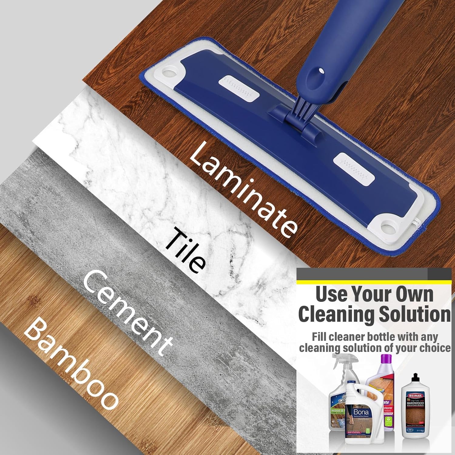Skiennix Premium Spray Mop - 18 Inch Multi-Purpose Hardwood Cleaner with 3 Reusable Pads | Blue