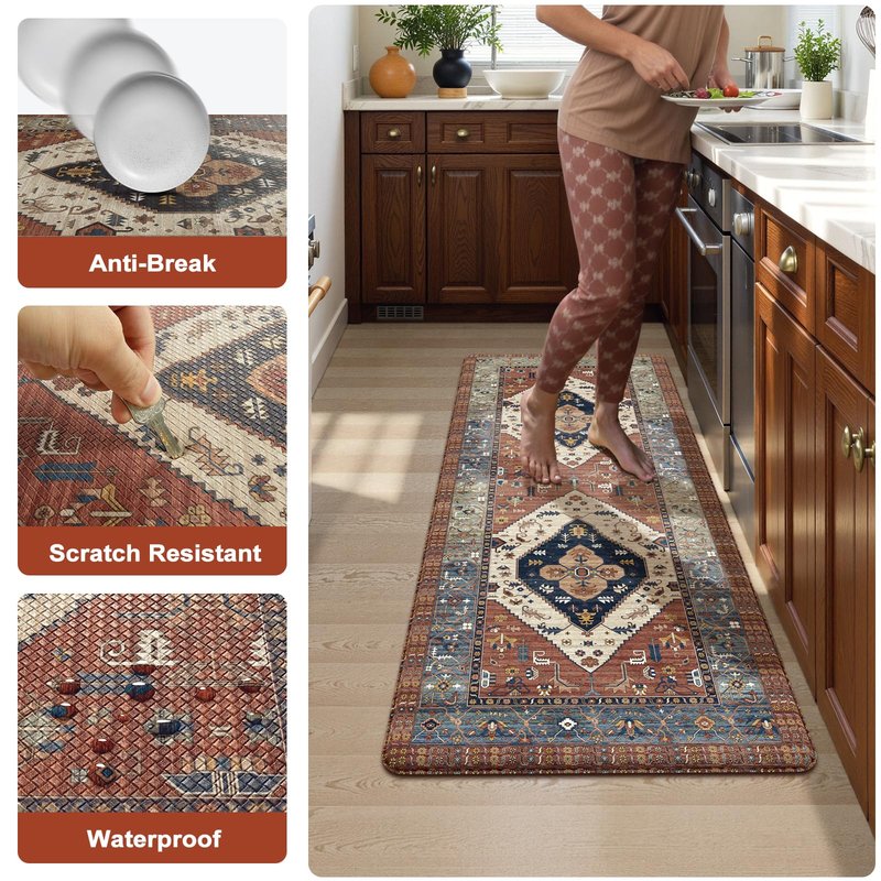 KIMODE Kitchen Mats Cushioned Anti Fatigue, Red Floral Kitchen Runner Rugs 24"x59", Boho Padded Kitchen Floor Mats Non Slip, Comfort Memory Foam Standing Mats for Laundry Office Sink Desk