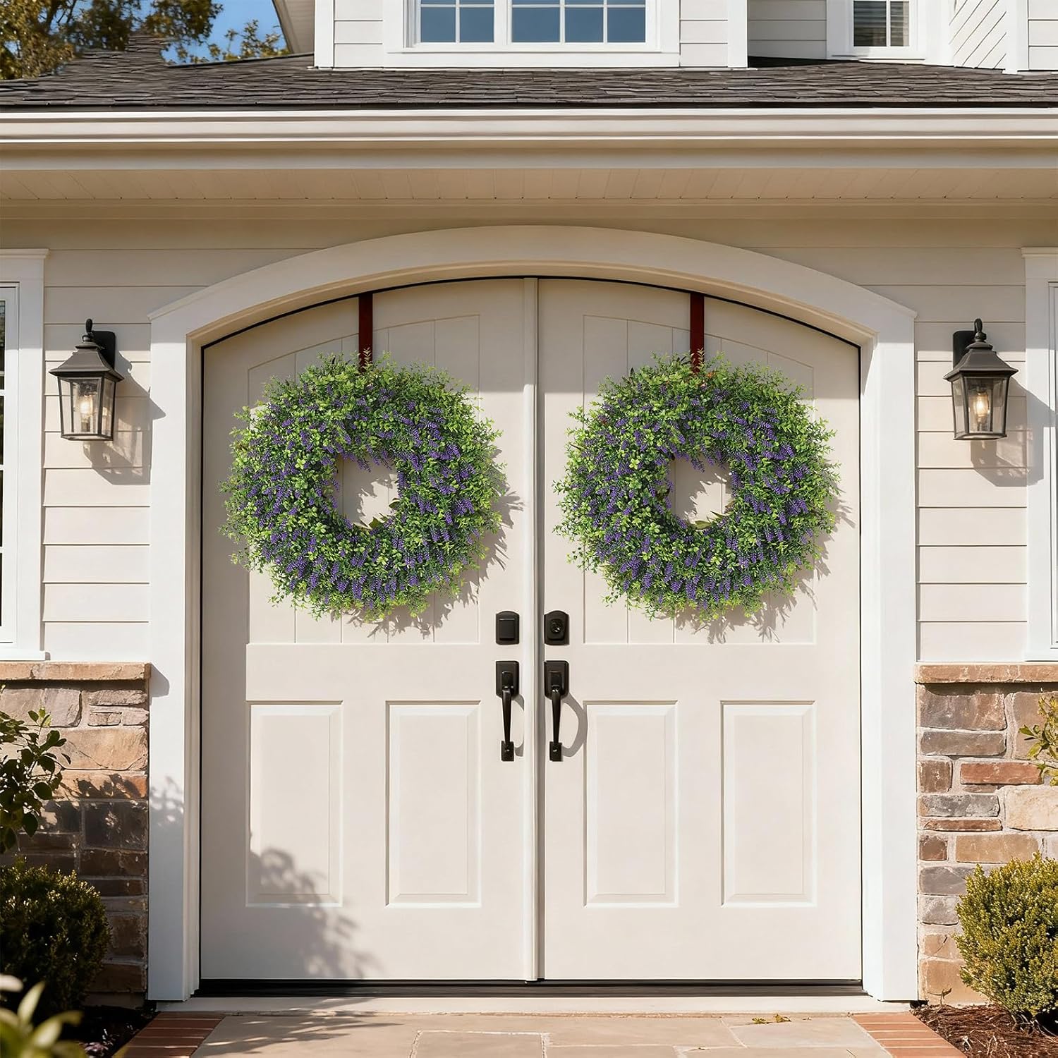 Regine Switzerland 26" Artificial Lavender & Boxwood Wreath - Large Faux Purple Greenery for Home Decor | All Seasons