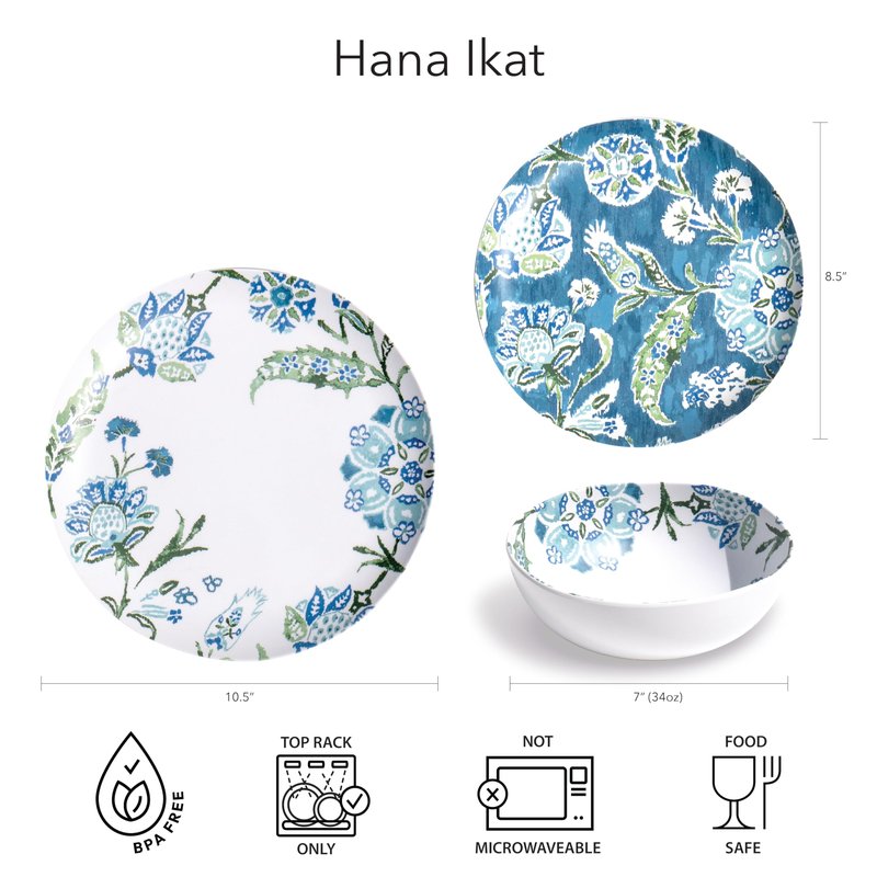 Abode Homewares Hana Ikat Melamine Dinner Plate - Blue - 10.5" - Set of 6