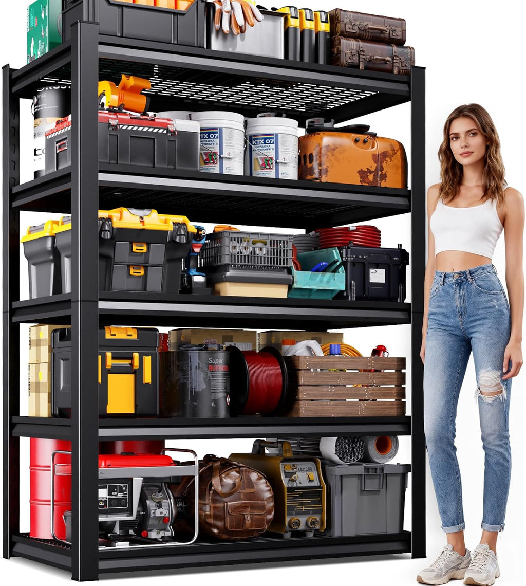 Skiennix 71" Heavy Duty Garage Shelving - 3000LBS Capacity, Adjustable 5-Tier Metal Storage Unit | Ideal for Shop, Warehouse, Basement