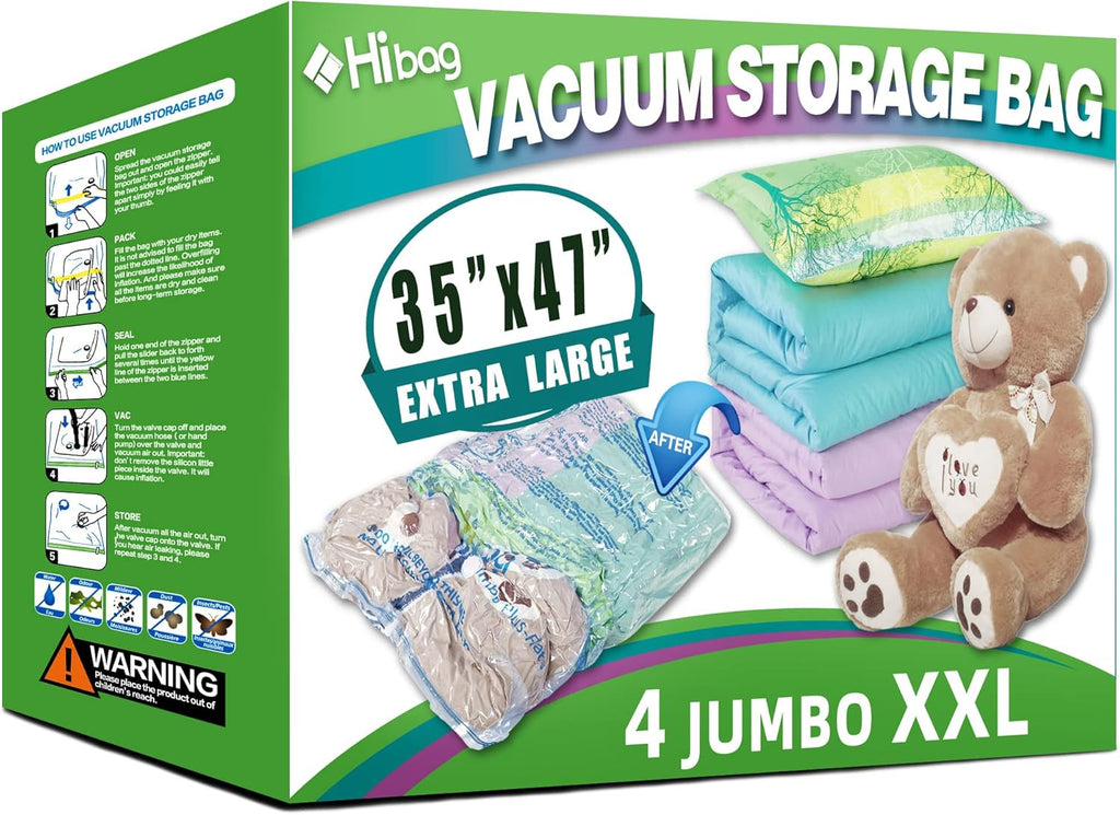Skiennix XXL Jumbo Vacuum Storage Bags - 47''X35'' Space Saver for Blankets & Comforters (4 Pack)