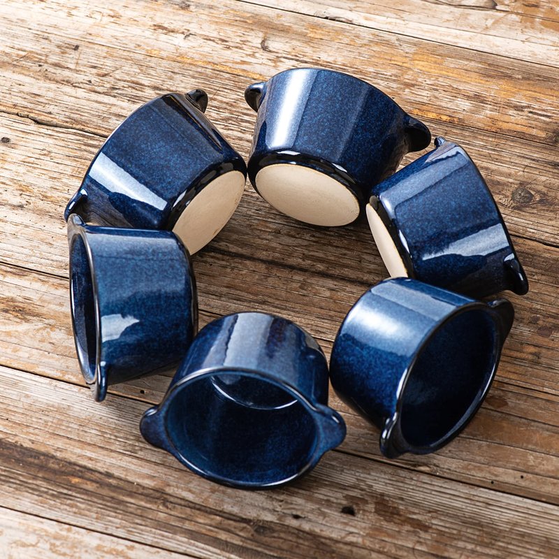 Creme Brulee Ramekins Ceramic Bowls - VICRAYS Mini Custard Cups 6 oz oven Safe Bowls Souffle Dishes for Baking Individual Casserole Dipping Sauce, Set of 6, Blue