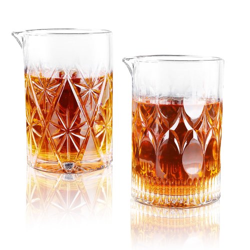 FARQAN 24 Oz Cocktail Mixing Glass Stirring Glasses for Whiskey Cocktail Mixing Shaker Glass Martini Old Fashioned Crystal Bar Set 700ml 2PCS (X-shape/Snowflakes)