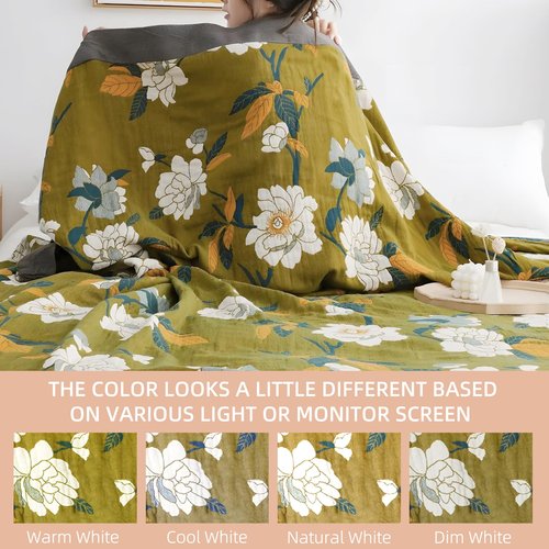 Shesyuki Boho Throw Blanket for Bed - 100% Pure Cotton Ultra Soft Rustic Quilt - Farmhouse Decor Bed Blankets, All Season Rustic Throw for Sofa Couch Chair(91''x 98'', Flower Branch)