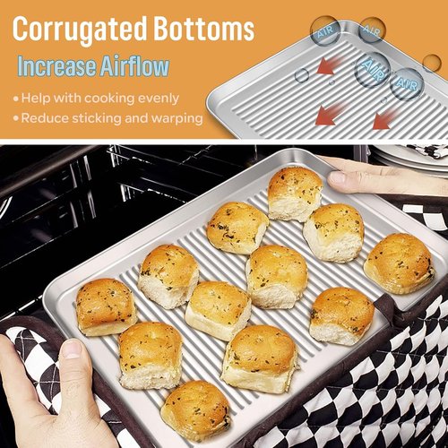 E-far 6-Piece Stainless Steel Baking Pans Set - Non-Toxic, Heavy Duty Bakeware for Oven | Includes 8-Inch Cake Pan, Cookie Sheet, Muffin & Loaf Pan