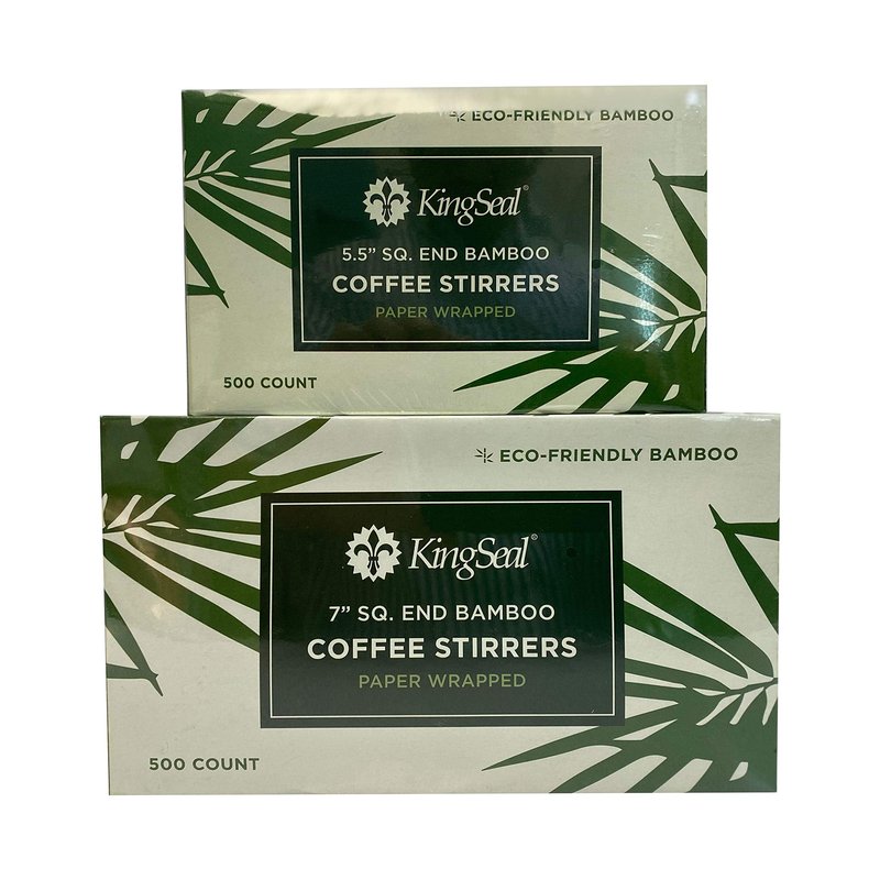 1000 Count | KingSeal Individually Paper Wrapped Bamboo Coffee Stir Sticks, 7 inches, Square End, 100% Renewable and Biodegradable - 2 Boxes x 500 Stirrers