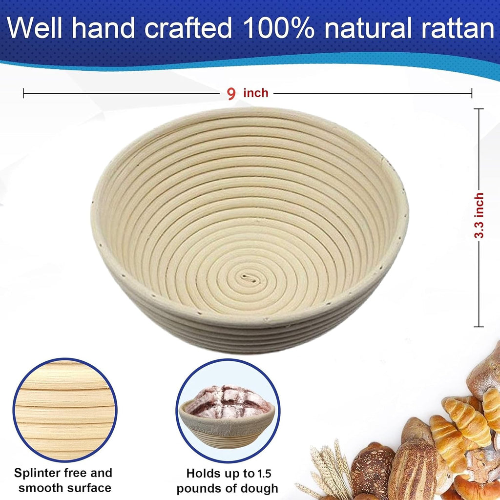 Skiennix 9-Inch Round Bread Banneton Proofing Basket Set - Perfect for Sourdough & Artisanal Baking | 2 Pack