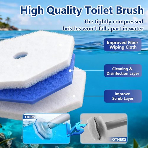 FHORAIN Toilet Wand Refills - 40 Count Disposable Brush Heads with Extra Thick Triple-Layer Foaming Power