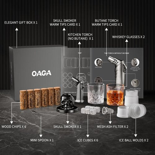 Whiskey Smoker Kit with Torch - 21 Sets - 6 Flavors Wood Chips - Bourbon, Cocktail Smoker Infuser Kit, Old Fashioned Drink Smoker Kit, Birthday Bourbon Whiskey Gifts for Men, Dad, Husband (No Butane)