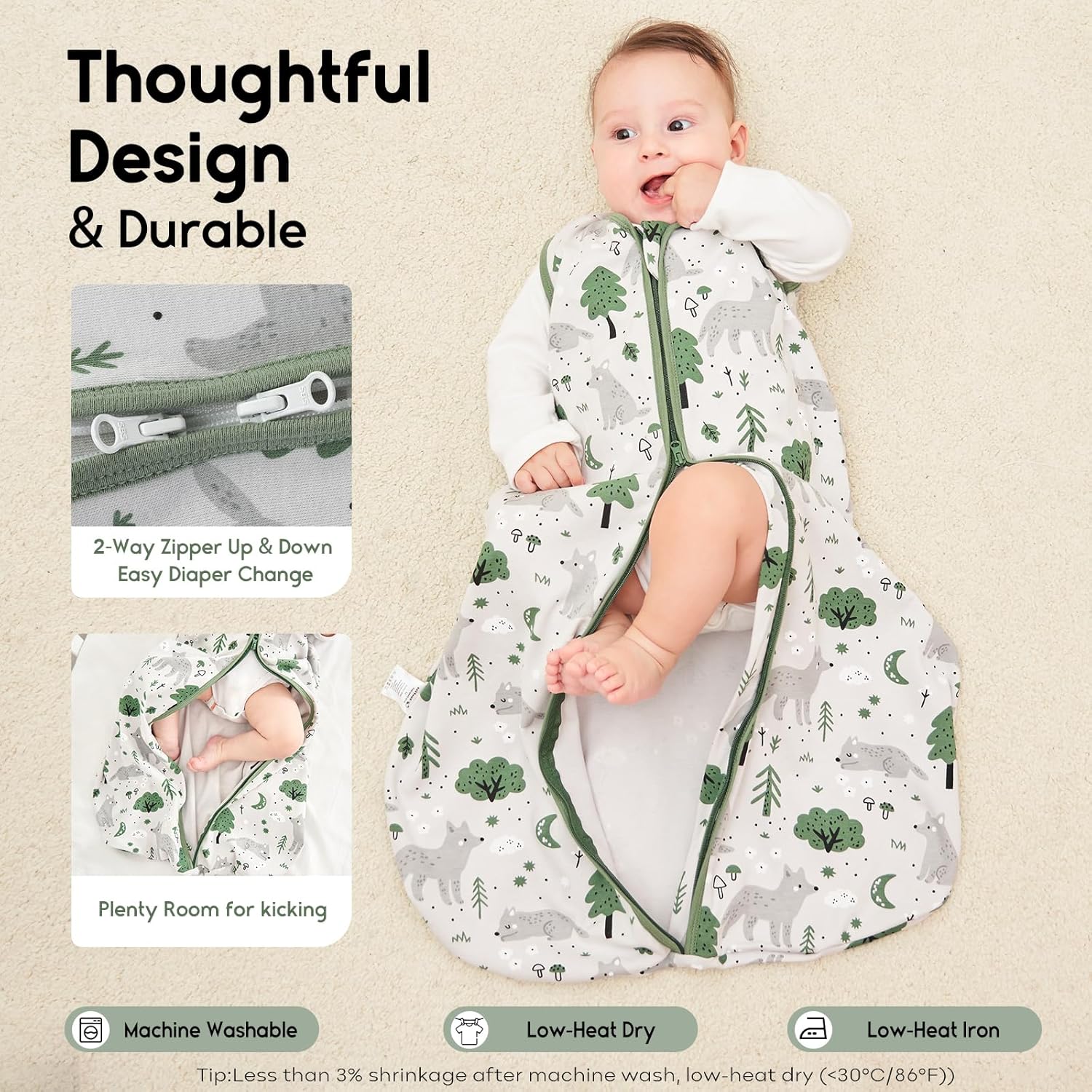 Yoofoss Baby Sleep Sack | 100% Organic Cotton Wearable Blanket for Infants 6-12 Months - 2 Pack, TOG 1.0