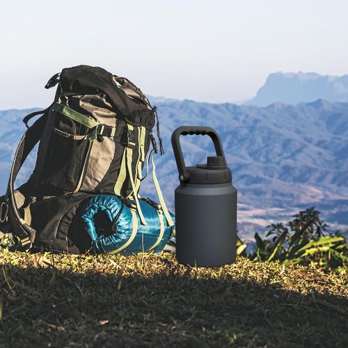 Asobu Mighty Stainless Steel Double Walled Insulated Jug 68 Ounces - Half Gallon (Dark Grey)