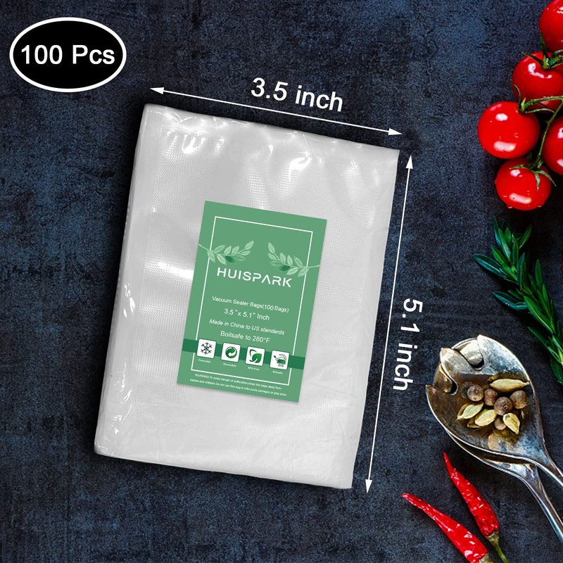 Vacuum Sealer Bags, Food Vacuum Sealer Bag, 100Pcs 3.5" x 5.1" Smell Proof Bags, Heavy Duty, Puncture Prevention, Boilsafe, Freezable, BPA Free, Commercial Grade, Fit Airtight Food Storage Sous Vide