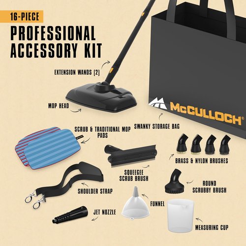 McCulloch MC1270 Portable Power Steam Cleaner - 30-Minute Runtime, 16 Accessories for Home & Car Detailing