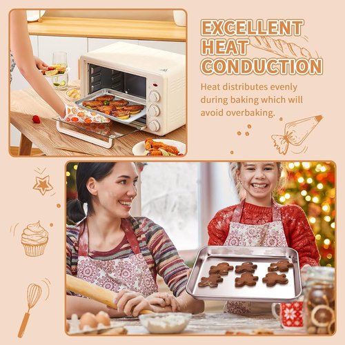 Deedro Stainless Steel Baking Sheet Set - Heavy Duty Non-Toxic Cookie Pans | Easy Clean, 10 x 8 Inch