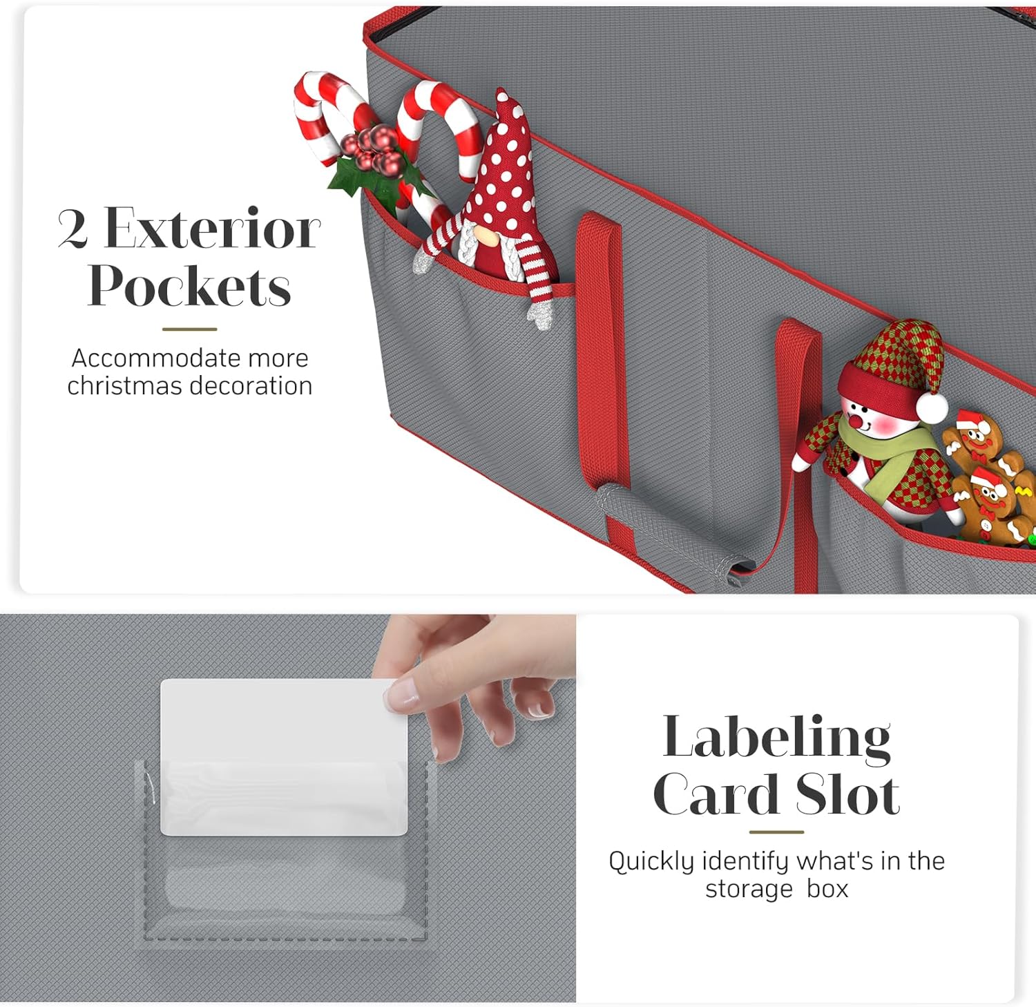 Winpull Christmas Ornament Storage Box - Large Organizer for 128 3-Inch Ornaments | Adjustable Dividers, Dual Zipper, Grey