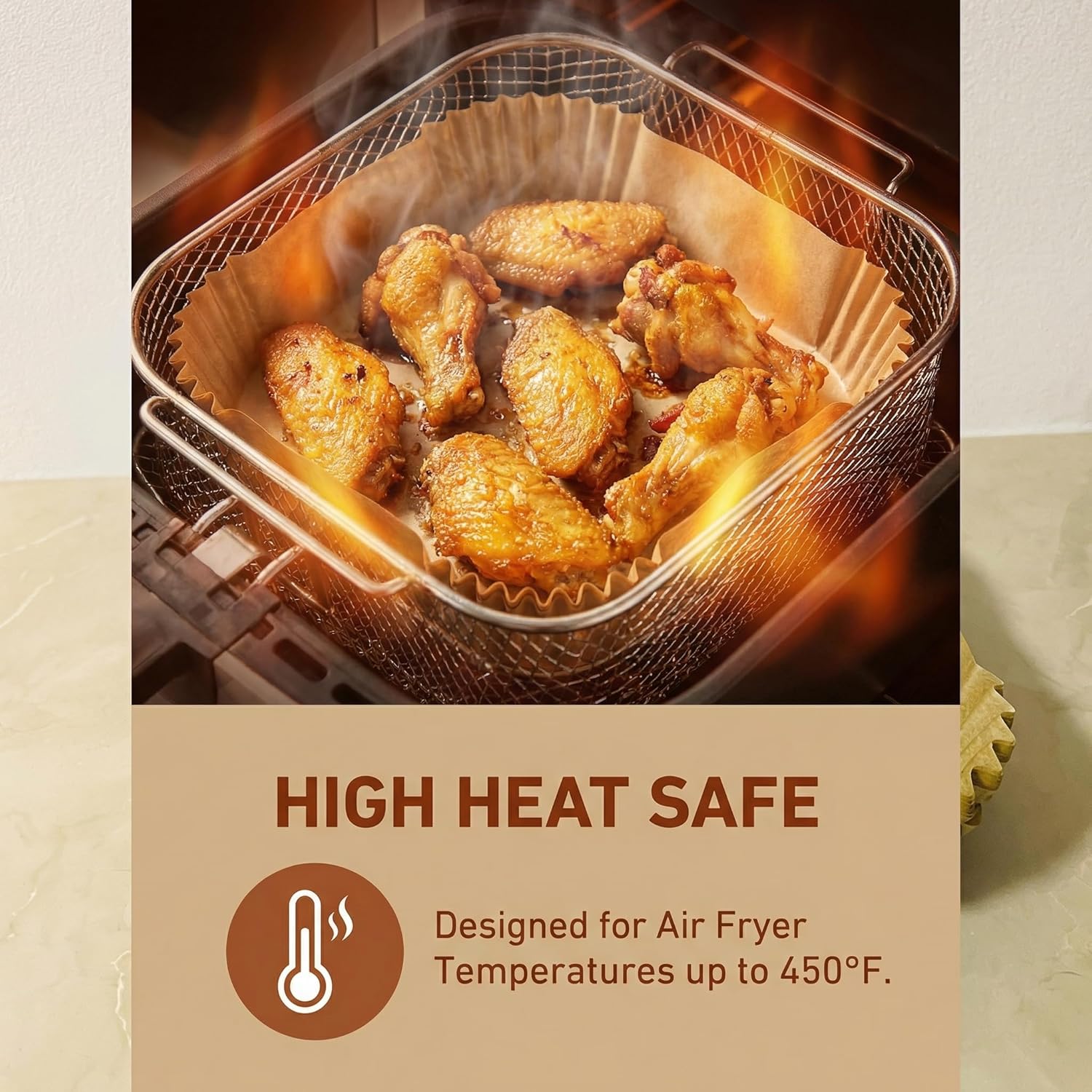 Skiennix Air Fryer Paper Liners - 100PCS Food-Grade Parchment, Oil-Proof & Waterproof | 6.3 Inch Square