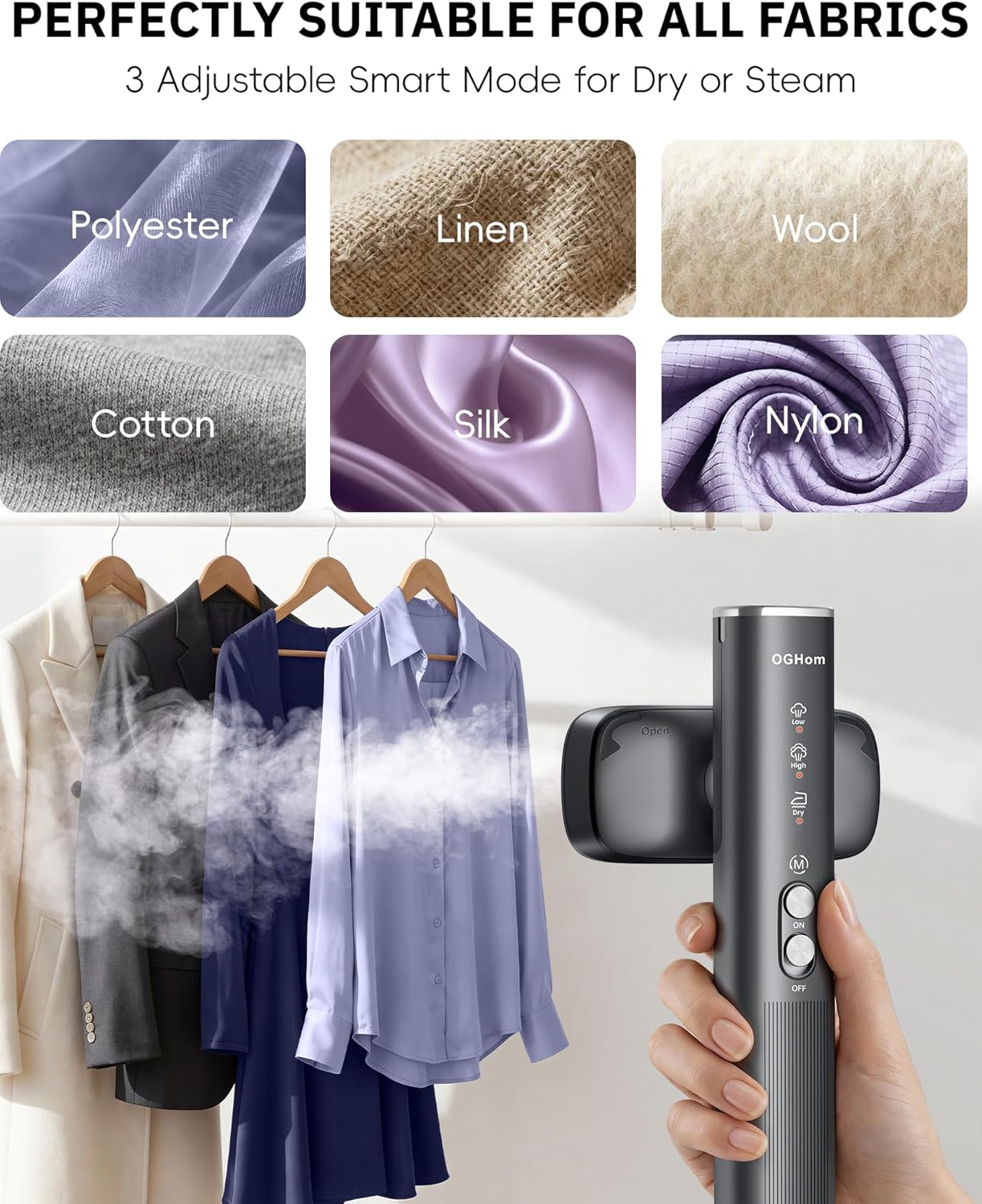 OGHom Portable Handheld Clothes Steamer - 1000W Powerful 2-in-1 Travel Iron | Fast 30s Heat-Up, Black