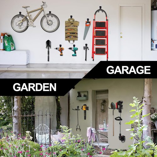 Garden Power Tool Hanger - 4Pcs Steel Wall Mount Trimmer Holder | Garage Storage Hook for Lawn Equipment