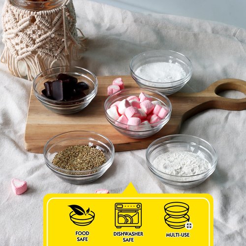 Etolies 18 pack 4 Inch(7oz) Glass Prep Pinch Bowls,Mini Clear Small Glass Bowls Set of 18,Serving Bowls Stackable for Kitchen Prep, Dips,Cooking Toppings,Condiments