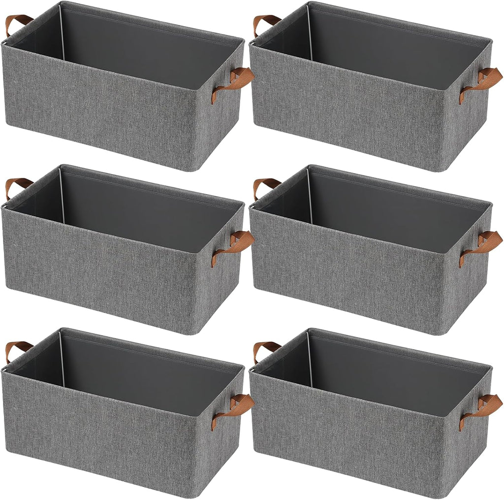 Skiennix 6 Pack Storage Cubes - Reinforced Steel Frame, Collapsible Fabric Bins | Large Gray Baskets (18.5"x11"x7.9") for Organization