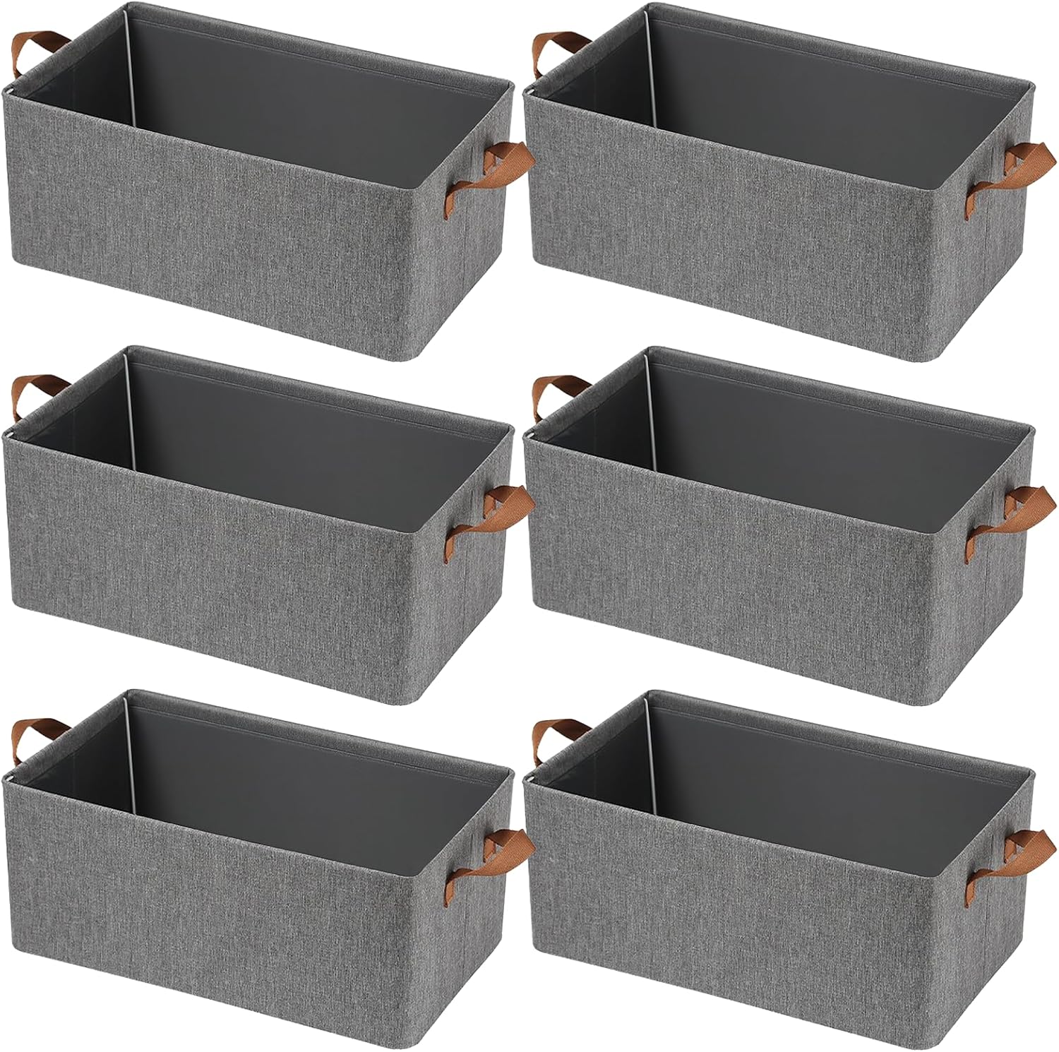 Skiennix 6 Pack Storage Cubes - Reinforced Steel Frame, Collapsible Fabric Bins | Large Gray Baskets (18.5"x11"x7.9") for Organization