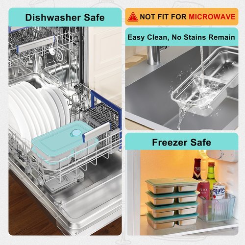 2 Pack Stainless Steel Snack Containers, Reusable Grab and Go Snack Containers with Leakproof Lids, 2 Compartment Food Lunch Meal Container Prep for Travel, Outdoor Camping(Dishwasher Safe)