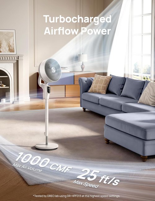 DREO Quiet Oscillating Fan - 90ft Airflow, 20dB Noise Level, Adjustable Height 38-42'' | 8+ Speeds, 3 Modes