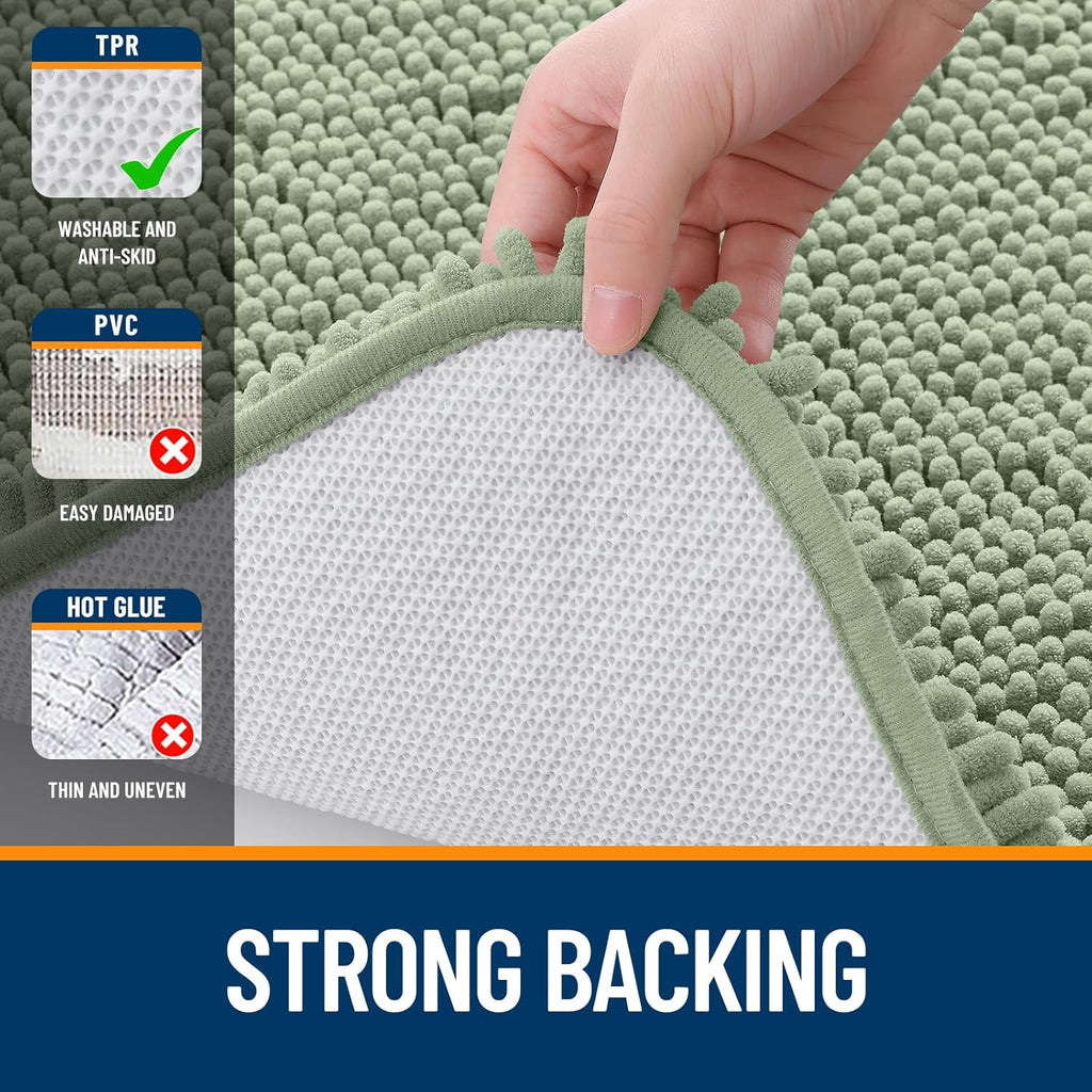 OLANLY Bathroom Runner Rugs - Soft Absorbent Chenille with Rubber Backing | 59x20 Inches, Sage Green